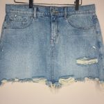 EXPRESS Original Straight Mini Mid Rise Distresses Denim Skirt Photo 1