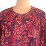 Vintage 80s Dress Silk Suede Leather Paisley Print Drop Waist Burgundy Plus Size Blue Size 18 Photo 7
