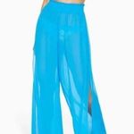 Ramy Brook NWT Textured Athena Palazzo Pant Swim Coverup Blue Pull On Medium Photo 0