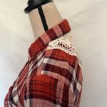 LINDA ANDERSON Crochet Back Plaid Womens Shirt Sz Small Western Festival Orange Photo 7