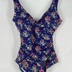 Boden Slimming One Piece‎ Blue Multicolor Floral Print Swimsuit Size 4 Photo 0