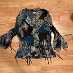 Agora Deep Teal Blue Ruffled Bell Sleeve Blouse Size M Photo 6