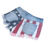 Red White & Blue Stars Flag Style Denim Jean Shorts Women’s 4 USA Distressed fit Photo 1