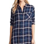 Rails BIANCA BUTTON DOWN GREEN BLUE PLAID TUNIC FLANNEL SHIRT-DRESS S Photo 0
