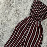 Spaghetti strap cami shirred red, white and black striped wide leg jumpsuit Photo 3