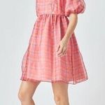 Endless Rose pink checkered puff sleeves organza mini dress medium anthropologie Photo 1