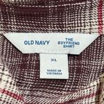 Old Navy  Women's The Boyfriend Shirt Plaid Burgundy White Size XL Extra Large Photo 2