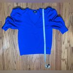DKNY - Trendy Royal Blue V-Neck Winter Sweater with Puffed Sleeve Size L Photo 6