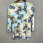JM Collection ‎ Top S Blue Beige Floral Paisley Tunic Boho Border Print Resort Photo 1
