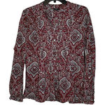 Talbots  Blouse Size Small Burgundy White Floral With Sequin 100% Cotton Womens‎ Photo 0