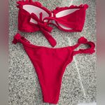 NWOT Red Bandeau Ruffle Bikini Rop & Bottom Set Size Medium Photo 1