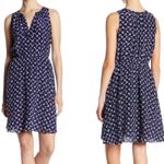 Rebecca Taylor Silk Graphic Print Sleeveless V Neck Fit Flare Dress Blue Size 6 Photo 1