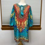 Urban Coco Bohemian Neck Tie Vintage Printed Ethnic Style Shift Dress Photo 1