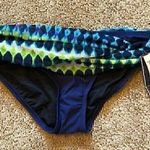 NEW NWT 2BAMBOO Navy Blue Green White Geometric Mesh Waist Boho Bikini Bottom XS Photo 0