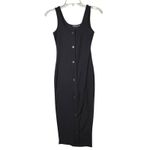Pretty Little Thing  Dress Womens US 0 Black Ribbed Button Front Bodycon Midi Tank Photo 9