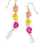 Francesca's Francesca’s Uma Seedbead Flower Pearl Drop Statement Boho Earrings Photo 0