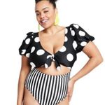 Tabitha Brown x Target Swimsuit 24W Plus One Piece Striped Dot Print Tie Front Black Photo 4