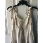 Lost + Wander  Women Tie Sleeve Checkered Midi Dress, Beige/White Size Medium NEW Photo 3