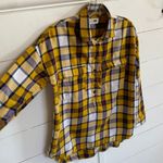 Old Navy Boyfriend Flannel Popover Shirt Yellow Plaid 1/2 Button Up Hi-Lo XS Photo 4