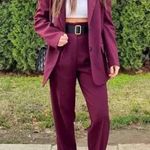ZARA  STRAIGHT CUT BLAZER OVERSIZED JACKET WINE BURGUNDY SIZE XS NEW Photo 3
