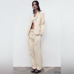 ZARA  Bloggers Favorite Oyster White Lapel Collar Buttoned Cotton Blazer Sz M Photo 2