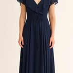 Jenny Yoo  NWT Faye Wrap Maxi Dress Navy Chiffon Flutter Sleeve Size 0 Formal Photo 0