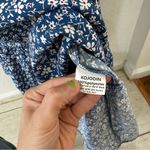 Blue Red Ditsy Floral V Neck Smocked Waist Ruffle Elastic Cuff Midi Dress Photo 5