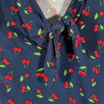 Riley & James  | Navy Blue & Red Cherry Print Crop Top | Size Medium Photo 1