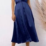 PRETTYGARDEN  Satin Midi Dress Blue Wrap Style (621) Photo 5