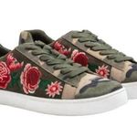 Johnny Was Junia Olive Suede Leather Camo Embroidered Sneakers Size 7 Photo 0