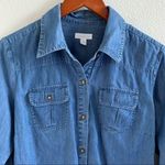 Charter Club  Denim Chambray Button Front Collared Top Front Pockets Blue 8 Photo 5