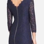 Adrianna Papell Navy Blue Lace Sheath Dress Size 8 Exposed Zipper Stretch Photo 1