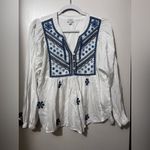 Mud Pie  White Blouse with Blue Embroidery Photo 1