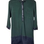 The Kooples NWT Peekaboo Nape Light Crepe Satin Mini Shirt Dress in Green/Black Photo 0