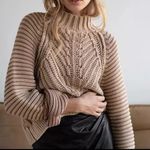 Free People  Sweater Sweetheart Chunky Rib Knit Pullover Tan mock neck sweater Photo 0