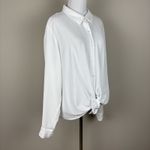 Vera Wang Simply  Blouse Top Womens XL White Roll Tab Button Up Tie Front Shirt Photo 10