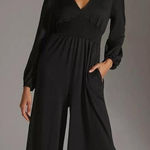 Hutch New Anthropologie  Black Jersey Knit Wide-Leg V-Neck Smocked Jumpsuit S NWT Photo 0