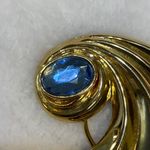 Vintage Jeri Lou Scarf Clip 2 Inch Gold Color Metal Blue Stone Setting Photo 6