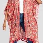 Xhilaration Boho Floral Print Rayon Kimono with Tassels in Red XS/S Photo 0