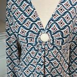 As You Wish As U Wish Long Sleeve O Ring Dress Silky Blue Navy Mauve Print Womens Small New Photo 1