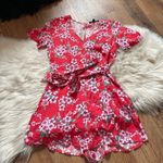 Lulus LULU’S Bethany Coral Red Floral Print Short Sleeve Romper Photo 3