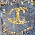 Just Cavalli  Blue Gold Embroidered Logo Jean Denim Mini Skirt Size 42 Photo 5