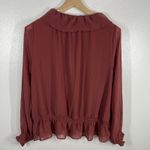 A New Day Ruffle Chiffon Blouse Long Sleeve Tie Neck Smocked Waist Top large Photo 3