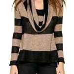 Free People Lulu Rugby Tan and Black Striped Cowl Neck Alpaca Wool Blend Sweater Photo 0