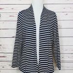L.L.Bean Navy Blue & White Striped Long Sleeve Cardigan Sweater Medium Petite Photo 0