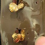 VTG Hobe Gold Tone Red Enamel Crescent Moon Clip on Earrings NOS Photo 2