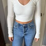 Timing  White Ribbed Long Sleece Crop Top Photo 0