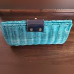 J.Crew  Turquoise Wicker Clutch with Gold Buckle & Black Leather Strap Photo 1