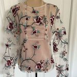 Endless Rose Long Sleeve Round Neck Embroidered Floral Mesh Top Beige/Red Size S Photo 2