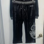 BCBGMAXAZRIA BCBG BLACK VELVET BLING SILVER STUD DRAGON & LOGO HOODIE & CROPPED PANTS SET NWT Photo 12